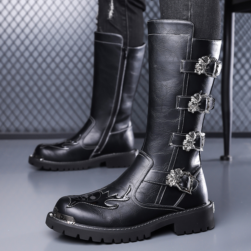 Outdoor Lighting Black - Autumn New Designer Leather Long Boots