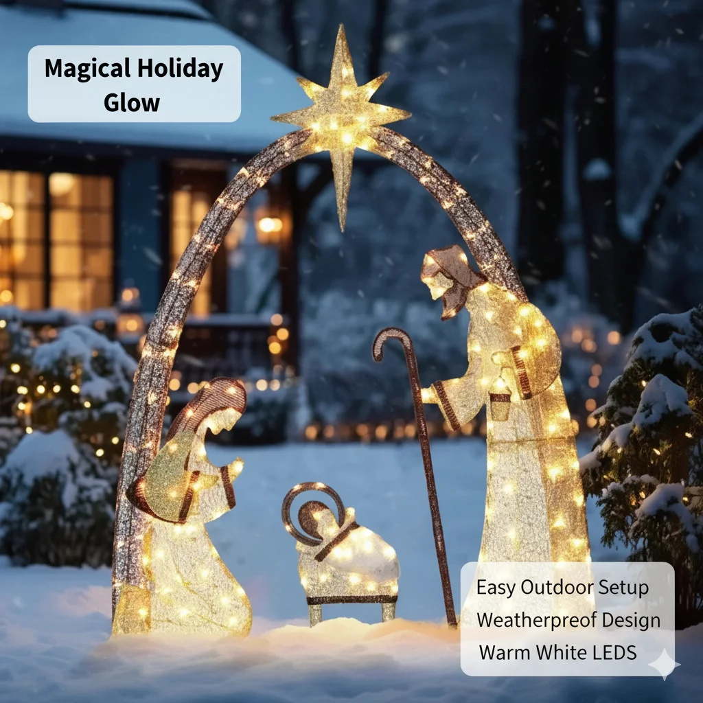 Outdoor Lighting Effects - 5.5FT Christmas Nativity Scene Outdoor Decor
